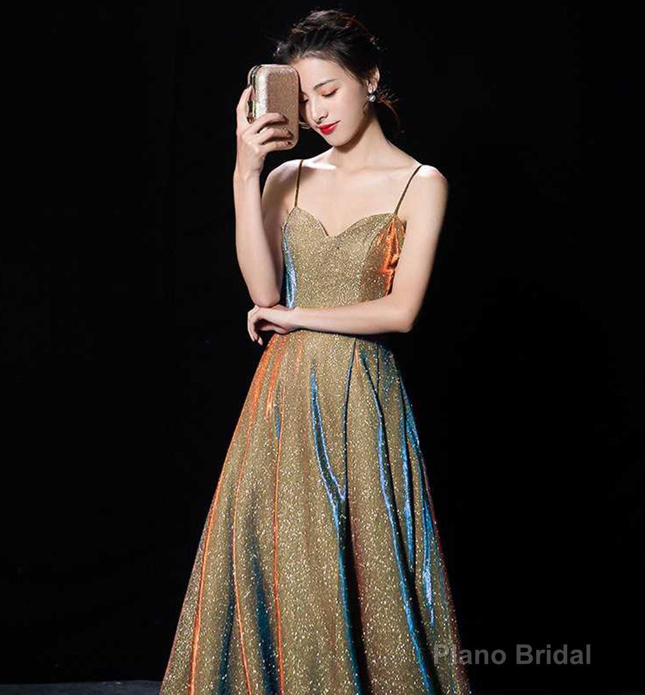 Shiny satin long A line prom dress simple evening dress