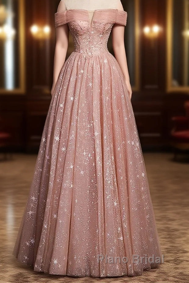Cute tulle long A line Formal Prom Dresses evening Dresses Main image