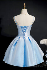 Blue satin short prom dress homecoming dress