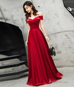 Burgundy satin long prom dress cute evening dress