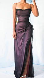 Fit & Flare Square Neck Purple Black And Pink Formal Prom Dresses