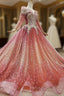 Fit Your Body Type Red Ball Gown Tulle Sequins Long Sleeve Beading Crystal Wedding Dresses