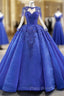 Fit Your Body Type Royal Blue Ball Gown Organza Beading Long Sleeve Formal Prom Dresses