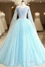 Fit Your Fashion Sense Light Blue Ball Gown Tulle Off the Shoulder Appliques Quinceanera Dresses