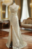 Fitted Light Gold Sexy High Split Formal Prom Dresses Mermaid Sweetheart