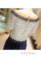 Fleece & Lace Scoop Short Sleeve Mermaid Evening Dresses