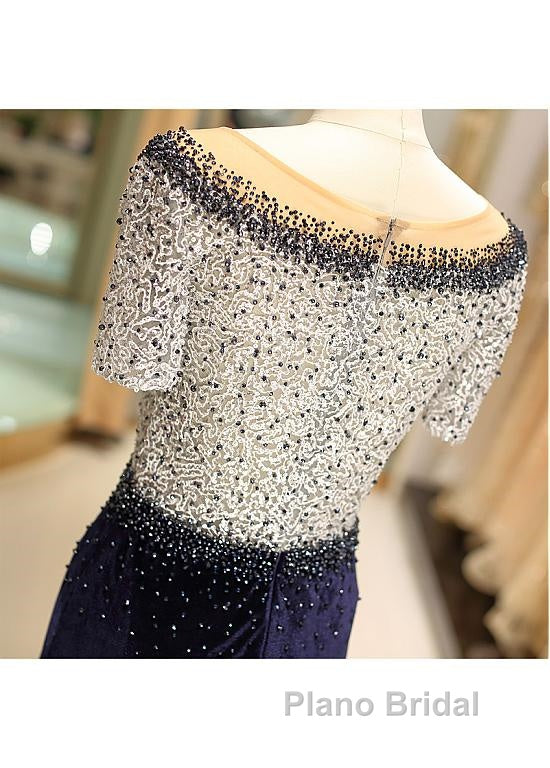 Fleece & Lace Scoop Short Sleeve Mermaid Evening Dresses