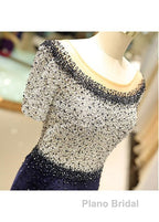 Fleece & Lace Scoop Short Sleeve Mermaid Evening Dresses