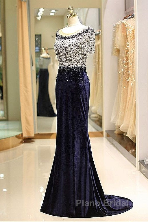 Fleece & Lace Scoop Short Sleeve Mermaid Evening Dresses