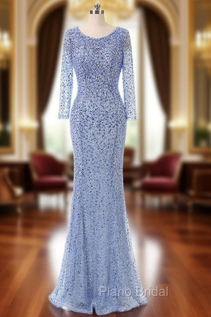 Floor-length Beading Sequin Fishtail Long Sleeve Evening Dresses Main image