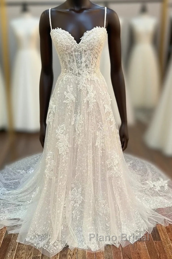 Floral Lace Sweetheart Straps A-Line Long Bridal Gown Main image