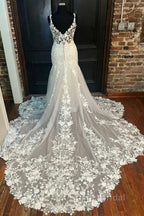 Floral Lace V-Neck Trumpet Long Wedding Dresses