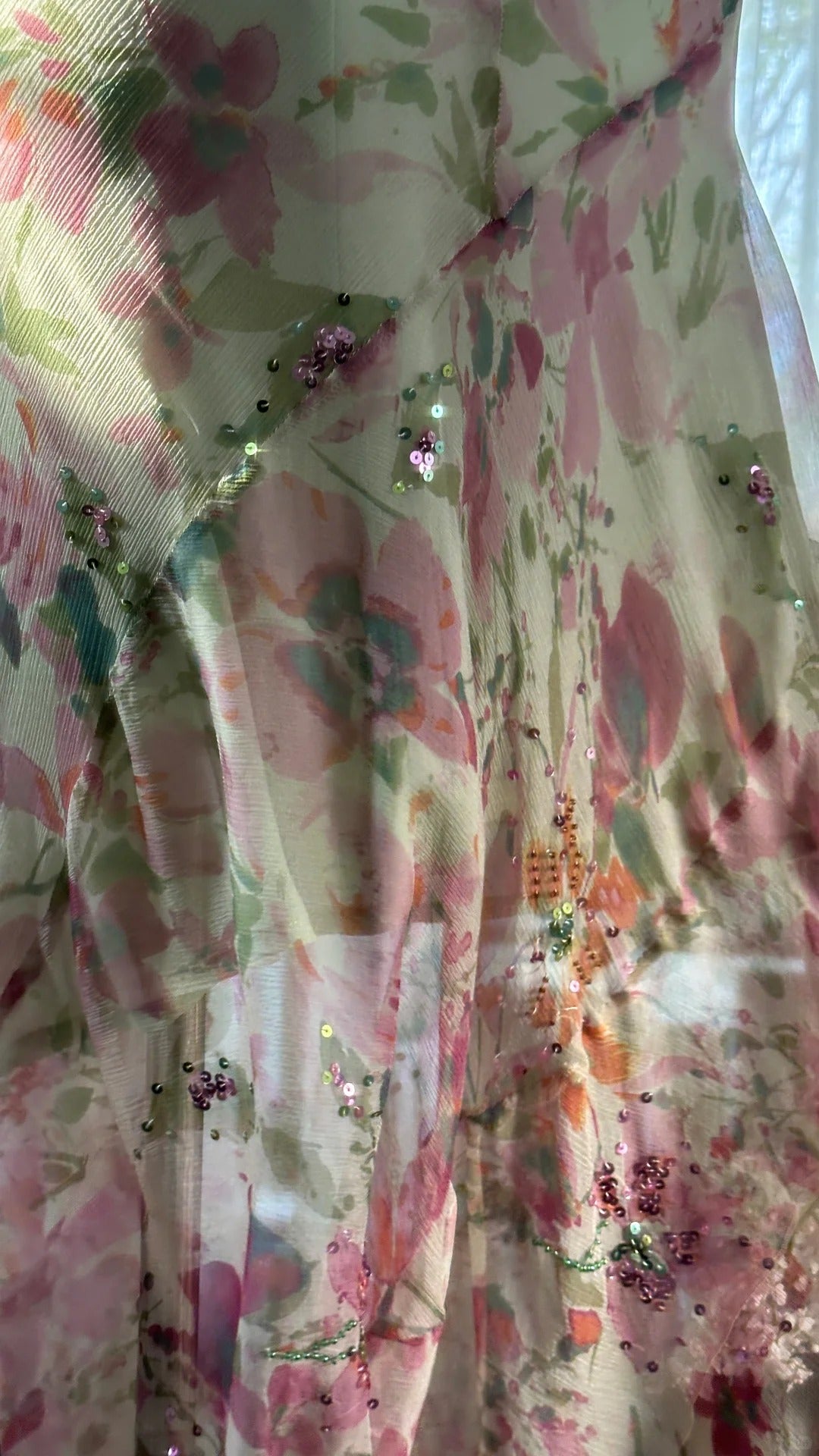 Flowing Chiffon Sequin Print Pink Irregular Skirt Formal Prom Dresses Secondary image