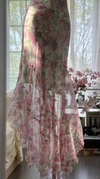 Flowing Chiffon Sequin Print Pink Irregular Skirt Formal Prom Dresses