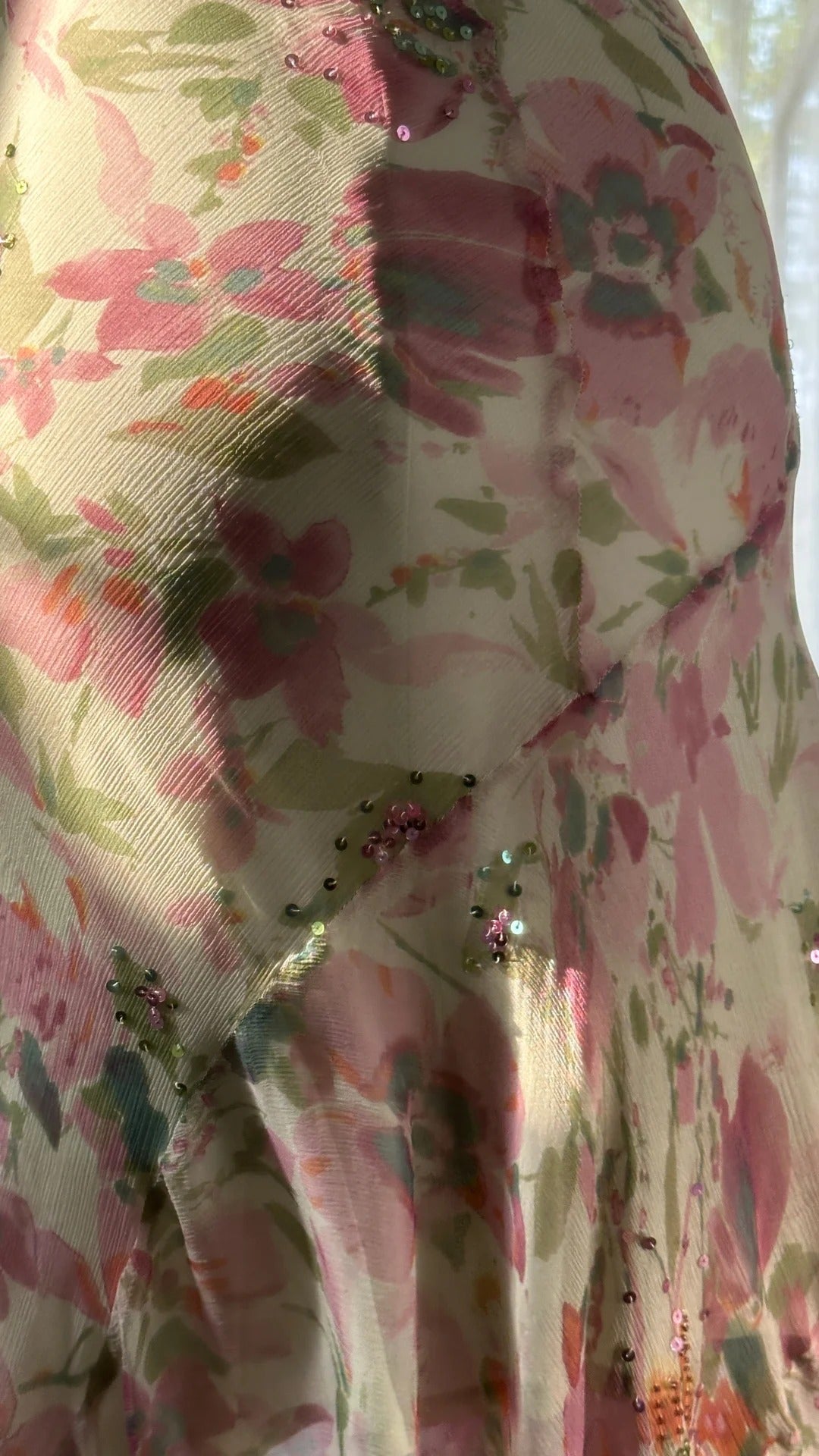 Flowing Chiffon Sequin Print Pink Irregular Skirt Formal Prom Dresses