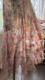Flowing Chiffon Sequin Print Pink Irregular Skirt Formal Prom Dresses