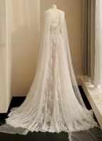 Flowing Lace Sweetheart Neckline A-Line Tulle Wedding Dresses