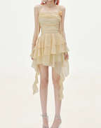 Flowy A Line Halter Layered Yellow Chiffon Open Back Short Homecoming Dresses Cocktail Dresses