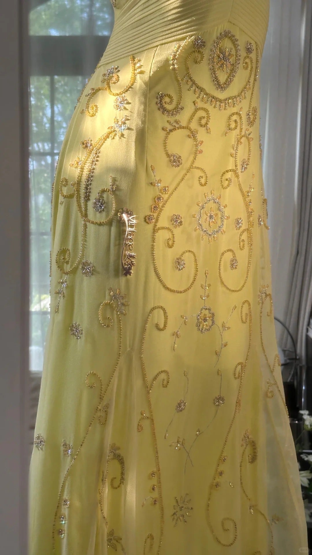 Flowy Yellow Spaghetti Strap Chiffon Beaded Mermaid Prom Gown Formal Prom Dresses