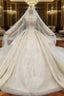For You Next Formal Prom Dance Champagne Ball Gown Tulle Sequins Beading Off the Shoulder Wedding Dresses With Removable Train