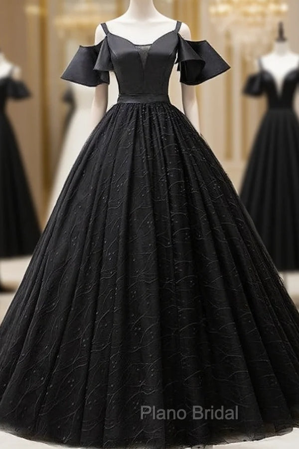 For Your Big Night Black Ball Gown Tulle Spagehtti Straps Quinceanera Dresses Main image