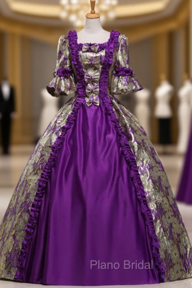 For Your Big Night Purple Ball Gown Satin Square Short Sleeve Antonietta Rococo Vintage Dresses Main image
