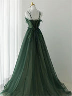 Forest Style Emerald Green Beading Tulle Dresses, Formal Prom Dresses Fairy,Formal Evening Gown Graduation Party Dresses