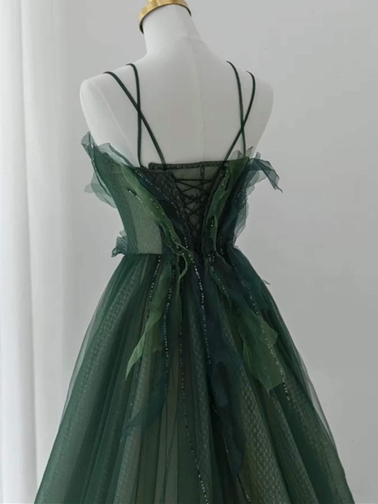 Forest Style Emerald Green Beading Tulle Dresses, Formal Prom Dresses Fairy,Formal Evening Gown Graduation Party Dresses