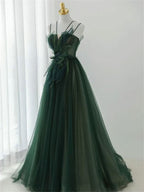 Forest Style Emerald Green Beading Tulle Dresses, Formal Prom Dresses Fairy,Formal Evening Gown Graduation Party Dresses
