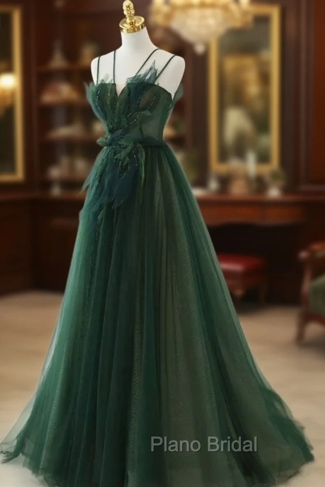 Forest Style Emerald Green Beading Tulle Dresses, Formal Prom Dresses Fairy,Evening Gown Graduation Party Dresses Main image