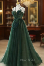 Forest Style Emerald Green Beading Tulle Dresses, Formal Prom Dresses Fairy,Evening Gown Graduation Party Dresses