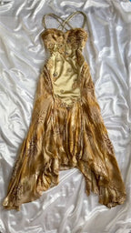 French Retro Gold Beaded Satin Irregular Skirt Formal Prom Dresses