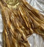 French Retro Gold Beaded Satin Irregular Skirt Formal Prom Dresses