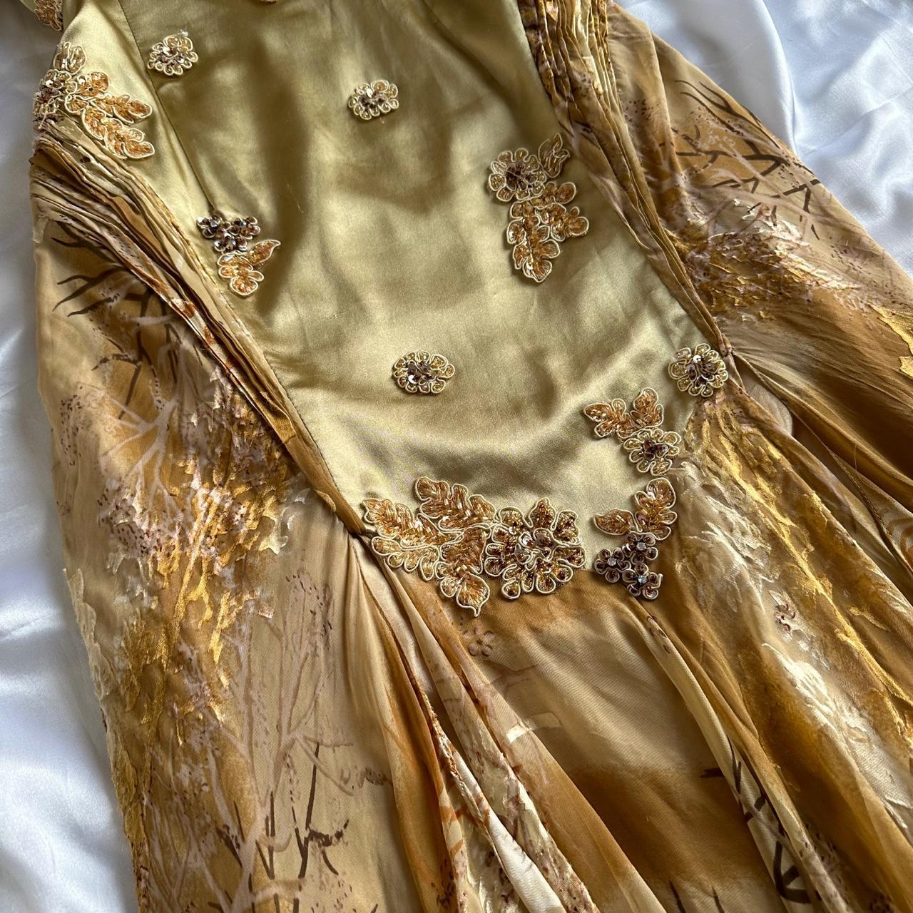 French Retro Gold Beaded Satin Irregular Skirt Formal Prom Dresses