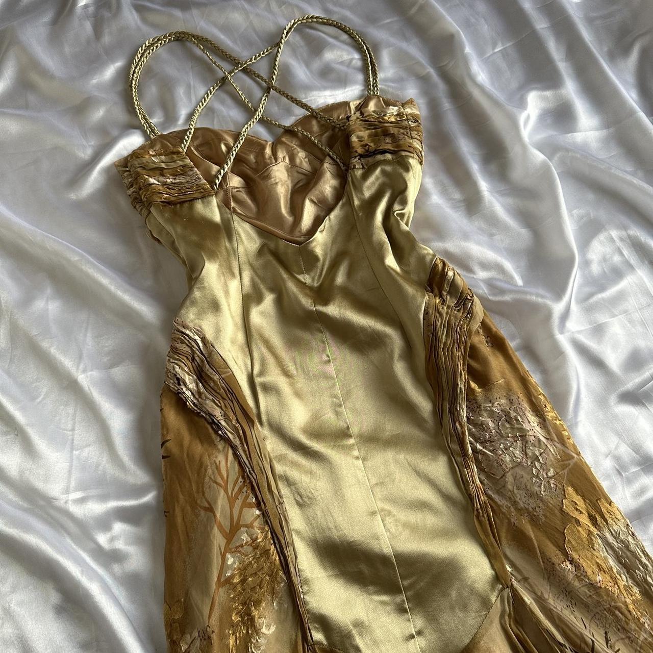 French Retro Gold Beaded Satin Irregular Skirt Formal Prom Dresses