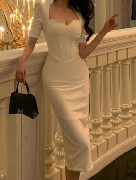 French Slim Fit Five-Quarter Sleeve Hip Dresses