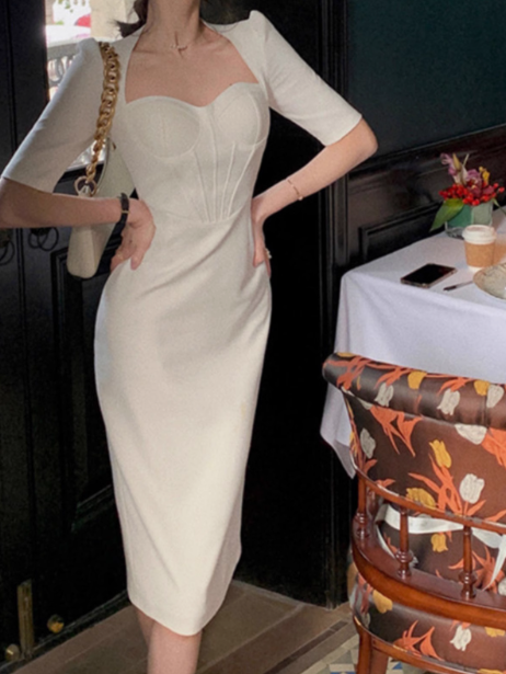 French Slim Fit Five-Quarter Sleeve Hip Dresses