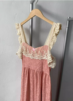 French Style Blush Pink Spaghetti Strap Square Neck Lace Jacquard Satin Formal Prom Dresses
