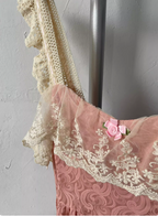 French Style Blush Pink Spaghetti Strap Square Neck Lace Jacquard Satin Formal Prom Dresses