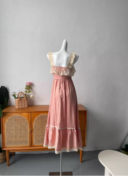 French Style Blush Pink Spaghetti Strap Square Neck Lace Jacquard Satin Formal Prom Dresses