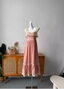 French Style Blush Pink Spaghetti Strap Square Neck Lace Jacquard Satin Formal Prom Dresses