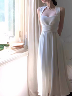 French Style Niche Light Luxury White Straps Dresses Elegant White Birthday Dresses