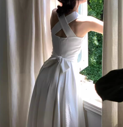 French Style Niche Light Luxury White Straps Dresses Elegant White Birthday Dresses