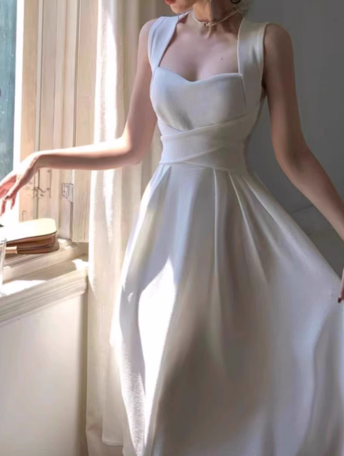 French Style Niche Light Luxury White Straps Dresses Elegant White Birthday Dresses Main image
