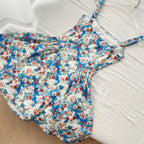 Fresh Blue Floral Waist Thin Strap Square Neck A-Line Short 16Th Birthday Homecoming Dresses