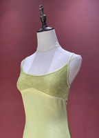 Fresh Elegant Pale Yellow Green Spaghetti Strap Lace Satin Formal Prom Dresses