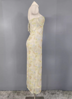 Fresh Gradient Print Spaghetti Strap Chiffon Long Formal Prom Dresses