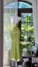 Fresh Green Mermaid Strapless Backless Criss-Cross Lace Long Formal Prom Dresses