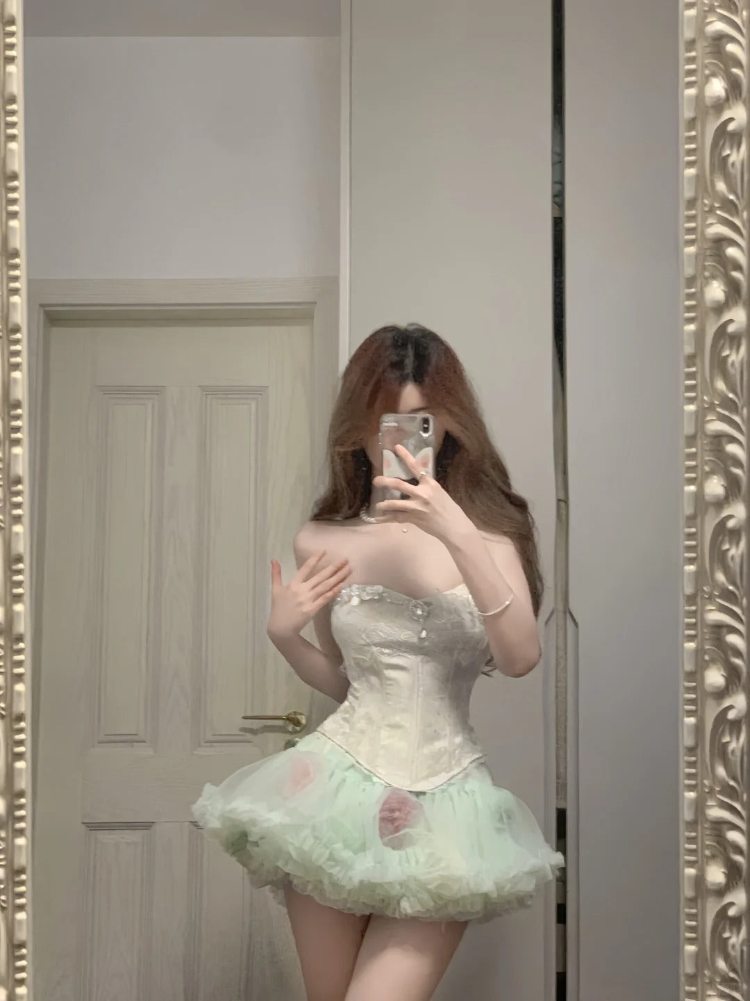 Fresh Green Tulle Herringbone Bustier Mini Homecoming Dresses
