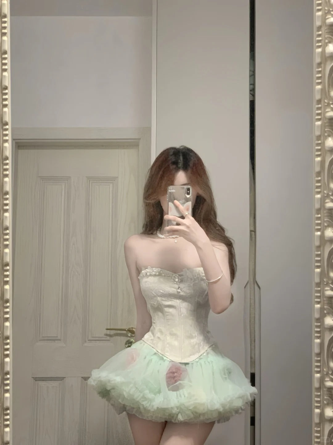 Fresh Green Tulle Herringbone Bustier Mini Homecoming Dresses